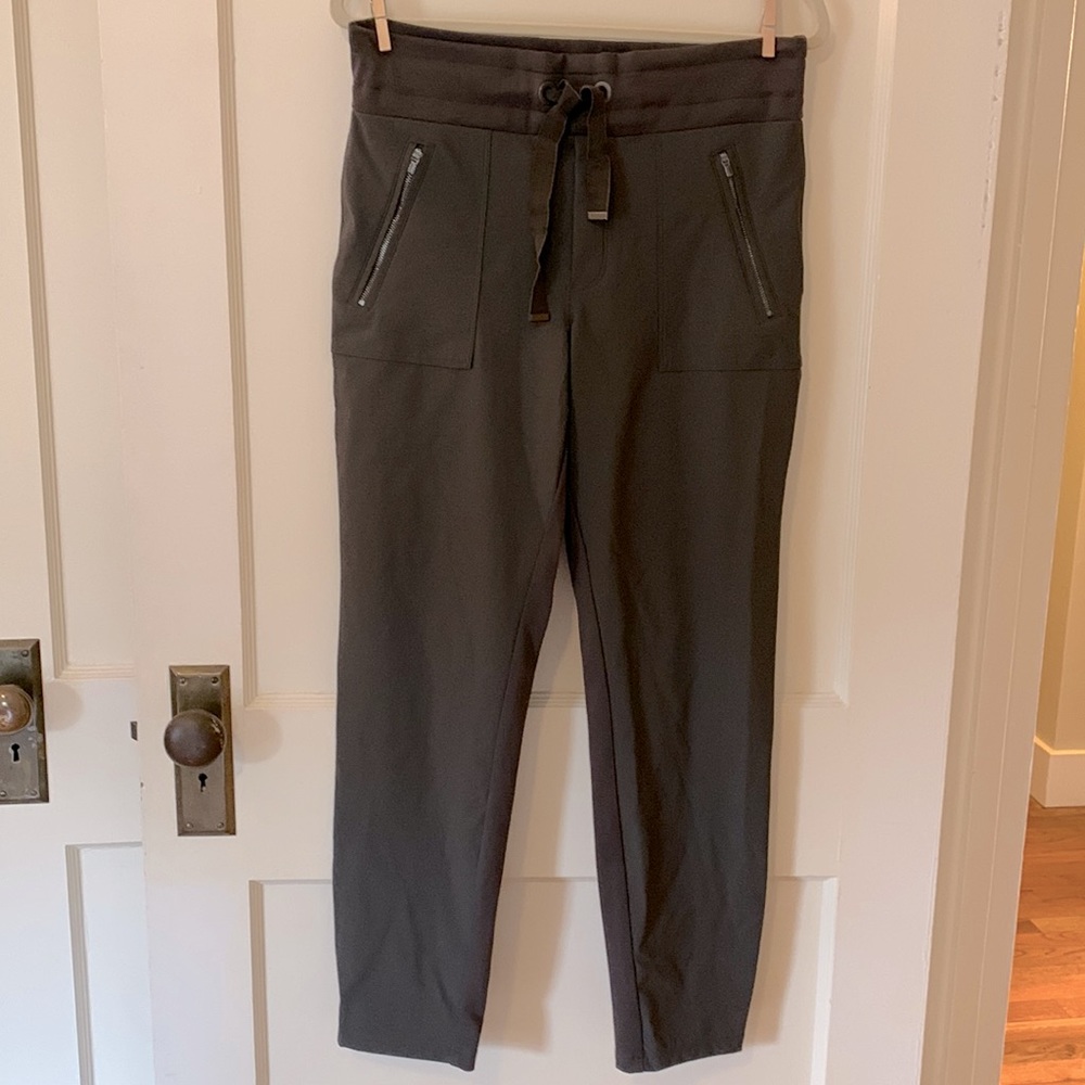 Athleta business casual / travel pants. Size 12, dark gray, athletic fit.
